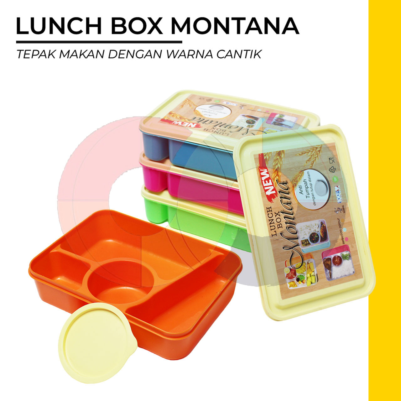 Jual Kotak Makan Lunch Box 4 Sekat Anti Tumpah Food Grade Plastik