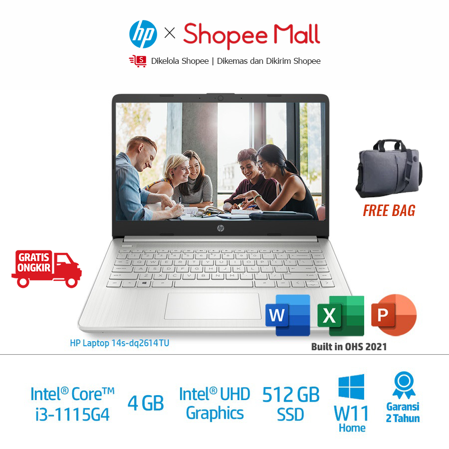 Jual Hp Laptop 14s Dq2614tu I3 1115g4 Uma 4gb 512gb Silver W11 Home Ohs 2021 Bag Shopee 0018