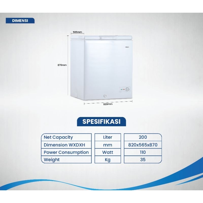 Jual Chest Freezer AQUA 200 Liter AQF220HC Freezer Box AQUA AQF 220 HC