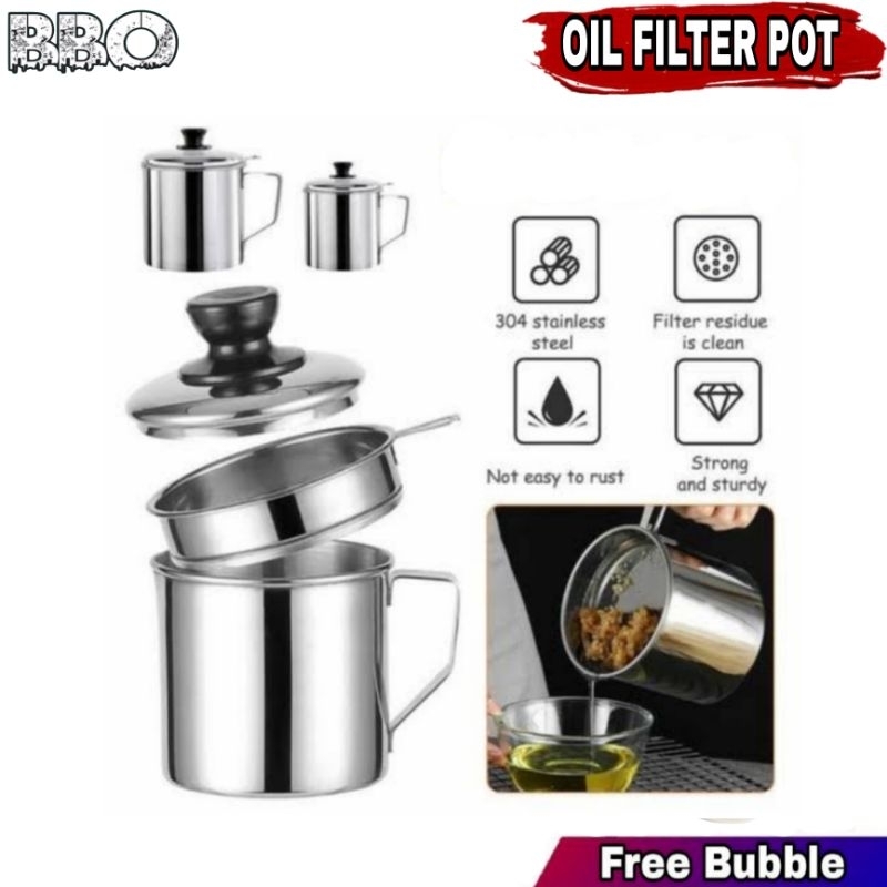 Jual Saringan Minyak Stainless Steel Liter Oil Pot Wadah Minyak Bekas Anti Karat Omicko