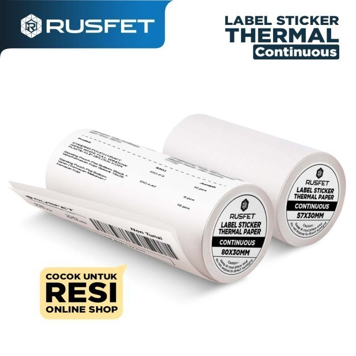 Jual Label Sticker Thermal Rusfet CONTINUOUS Barcode Resi Online 80x30 ...