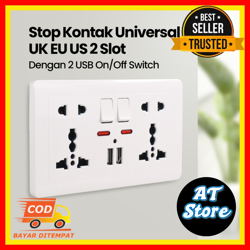 Jual STOP KONTAK UNIVERSAL UK EU US 2 SLOT 2 USB ON/OFF SWITCH | Shopee ...