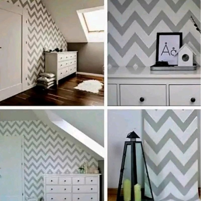 Jual wallpaper sticker dinding murah motif zig-zag minimalis abu