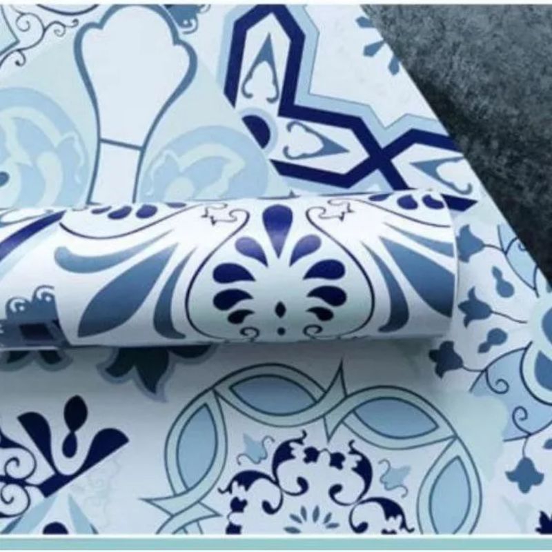Jual Wallpaper Dinding Sticker Dinding Tegel Biru Ruang Tamu Shopee