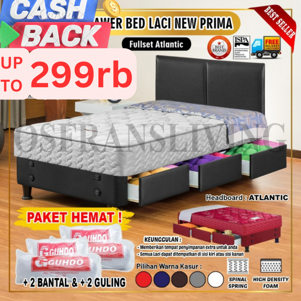 Jual Guhdo Kasur Spring Bed New Prima Drawer 3 Laci Fullset Atlantic Prospine Style Springbed