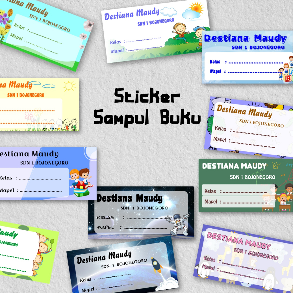 Jual ( isi 10 pcs )Sticker sampul buku Custom/sticker buku/sticker buku ...