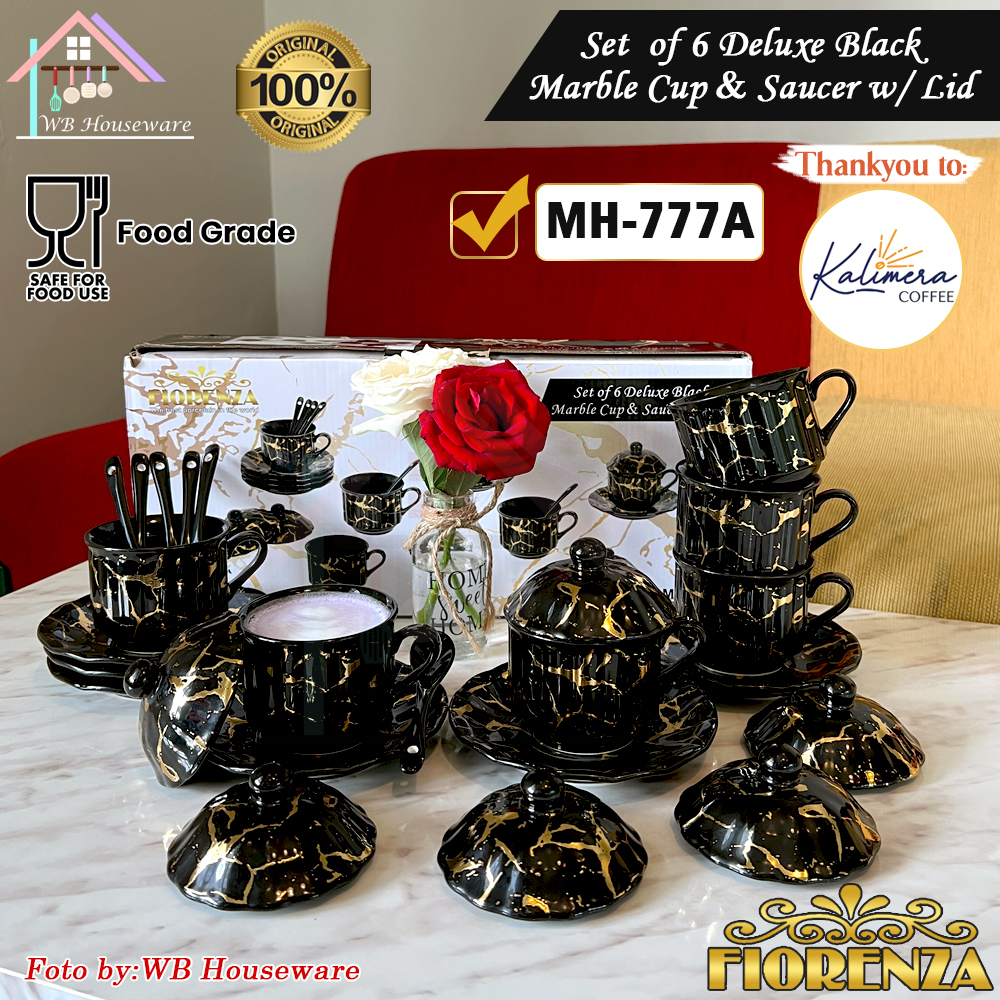 Jual FIORENZA 6 Pasang Cangkir Set Sendok Tutup Series Duluxe Black