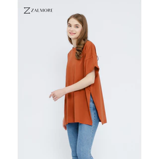 Zalmore Luma Cotton Oversize T-Shirt with Slit Premium Cotton - Kaos Oversize Wanita