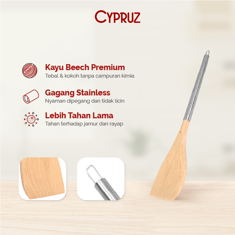 Jual Cypruz Spatula Kayu Premium Anti Berjamur Utensil Beech Wood