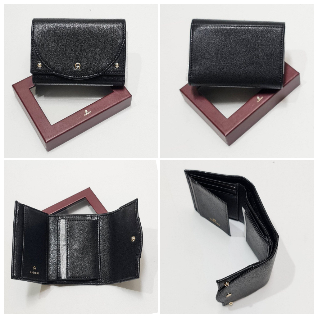 Jual Dompet Aigner Travel Col Trifold Wallet Black sz 11x9cm