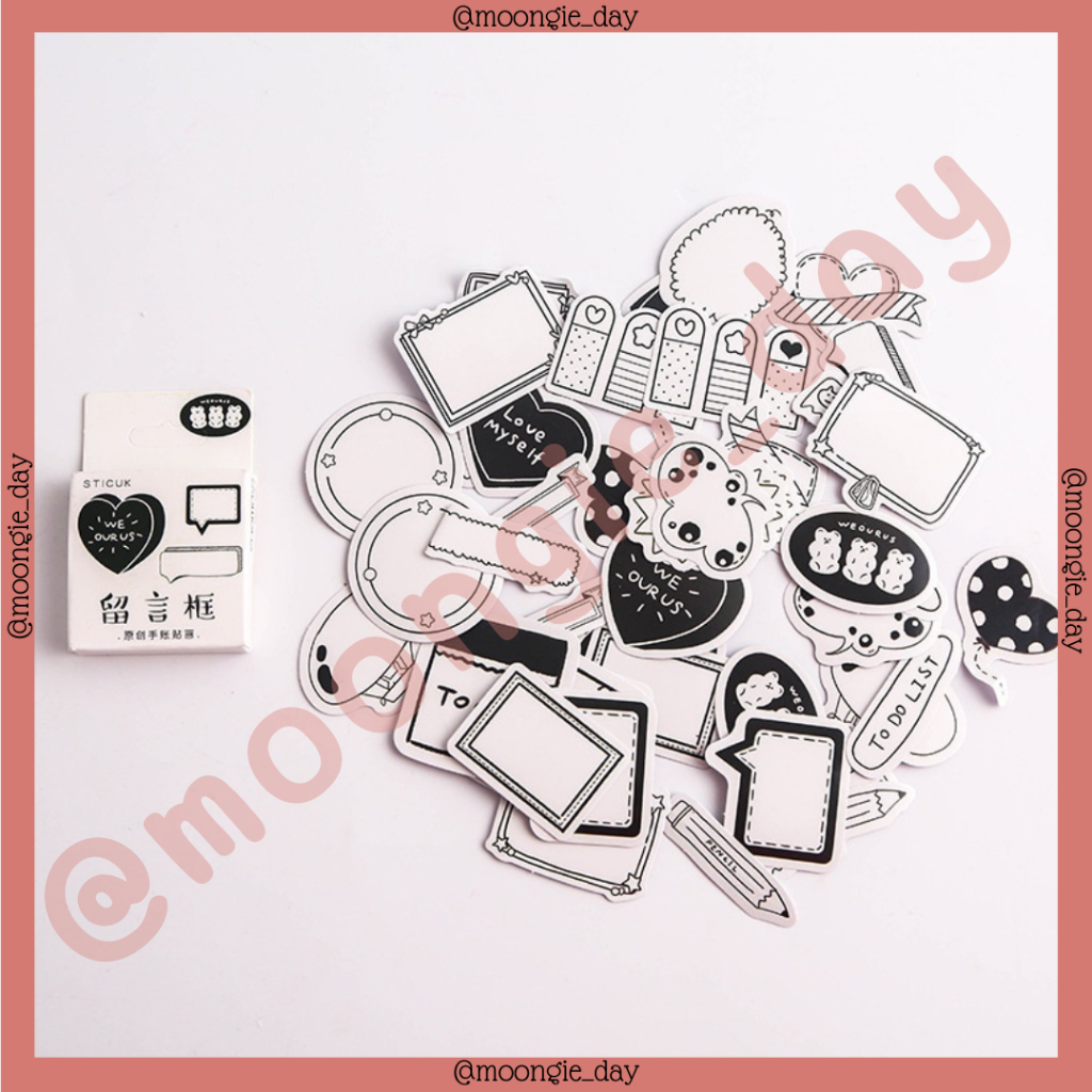 Jual 45 PCS/BOX STIKER KERTAS TEMA MONOCHROME HITAM PUTIH BLACK WHITE ...