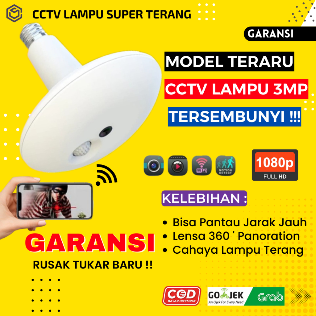 Jual KAMERA MINI TERSEMBUNYI TANPA KABEL CAMERA CCTV LAMPU BOHLAM WIFI ...