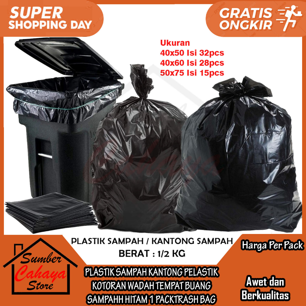 Jual Kantong Pelastik Kotoran Plastik Sampah Wadah Tempat Buang Sampahh Hitam Black 1 Pack 40x50 1606