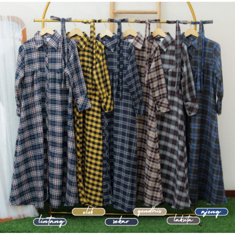 Jual Gamis outer 2 in 1 / Gamis Flanel / Dress kotak-kotak / Gamis