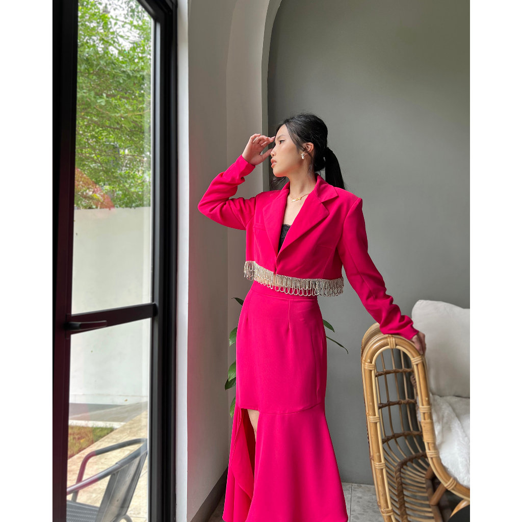 Jual Mia Set | Set Blazer Crop Rompi Rhinestone Permata Rok Mewah ...