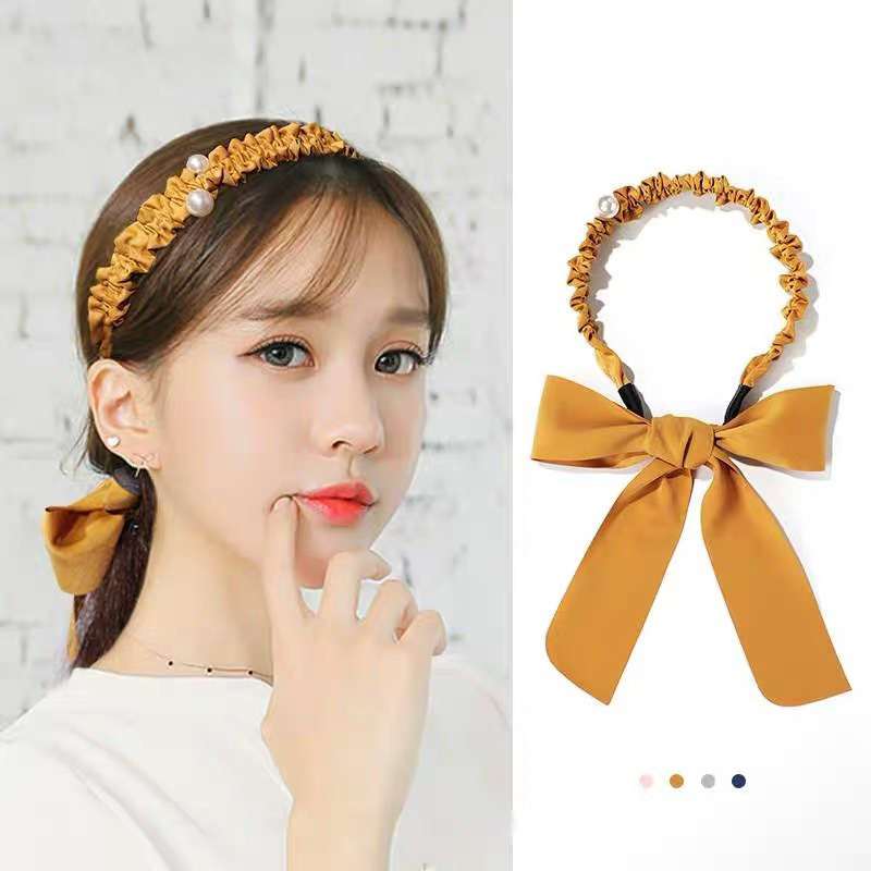 Jual Bando Tali Korea Gaya Rambut Panjang Fashion Pita Mutiara Besar Kepang Bandana Headband 