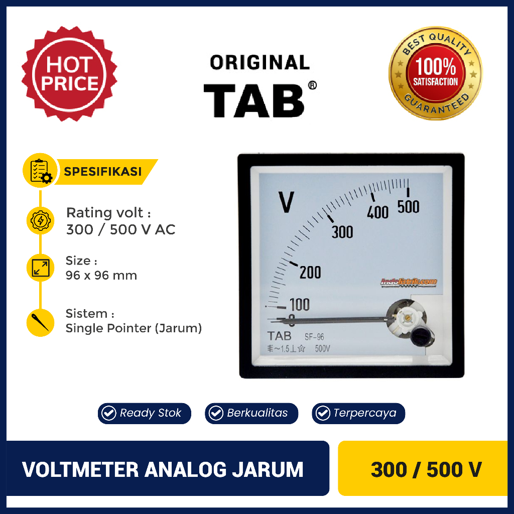 Jual Voltmeter AC 500V atau 300V ukuran 96x96 TAB Volt Meter Analog