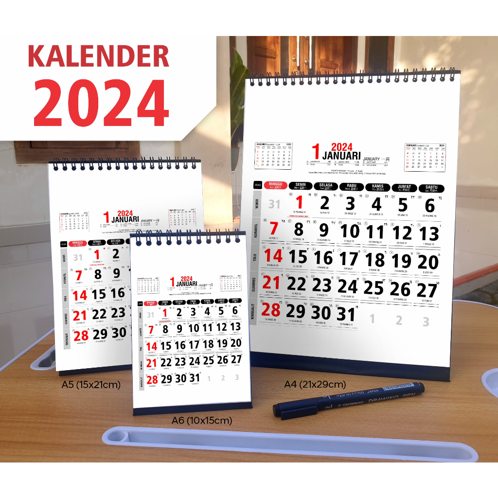 Jual Kalender meja 2024 catatan 06, ukuran A6 A5 A4, kalender kerja