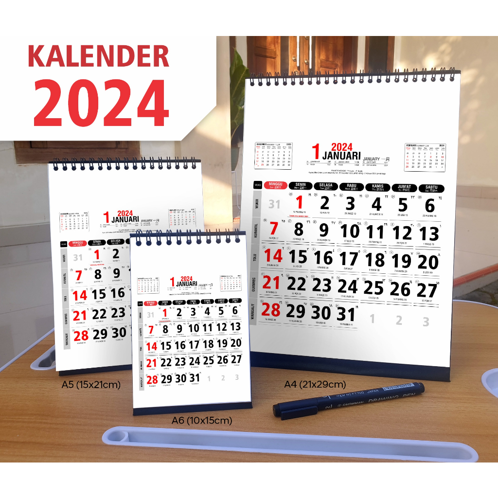 Jual Kalender Meja 2024 Catatan 06 Ukuran A6 A5 A4 Kalender Kerja Dilengkapi Dengan Penaggalan 