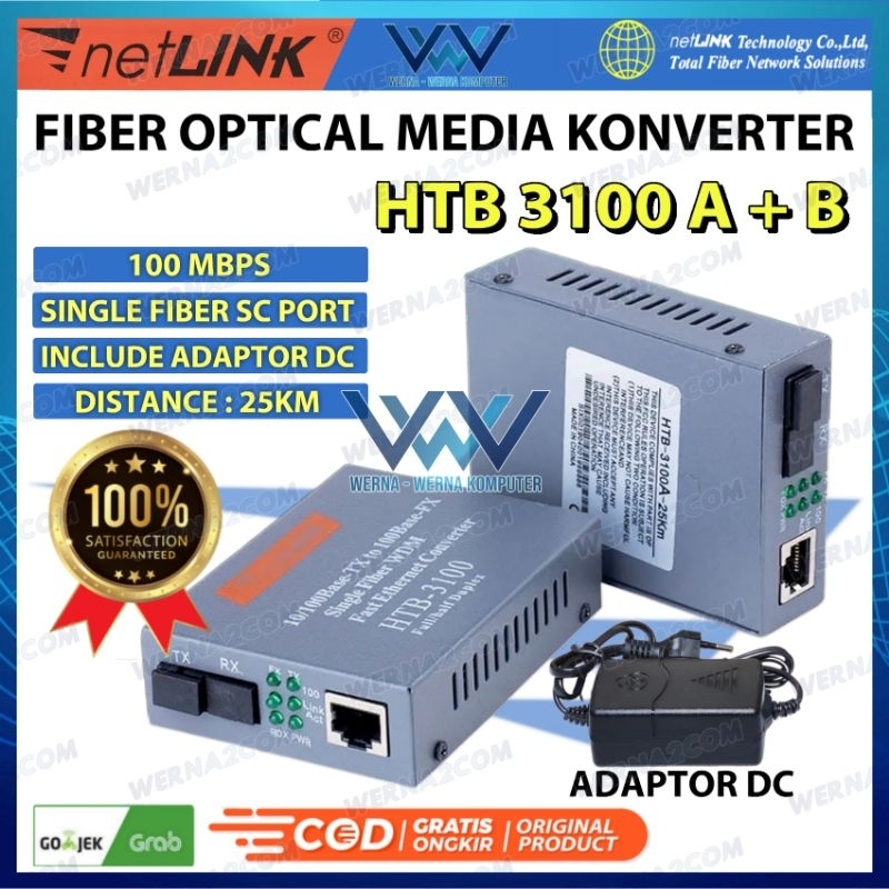 Jual NETLINK HTB 3100 AB HTB3100 A+B SINGLE MODE MEDIA CONVERTER FIBER ...