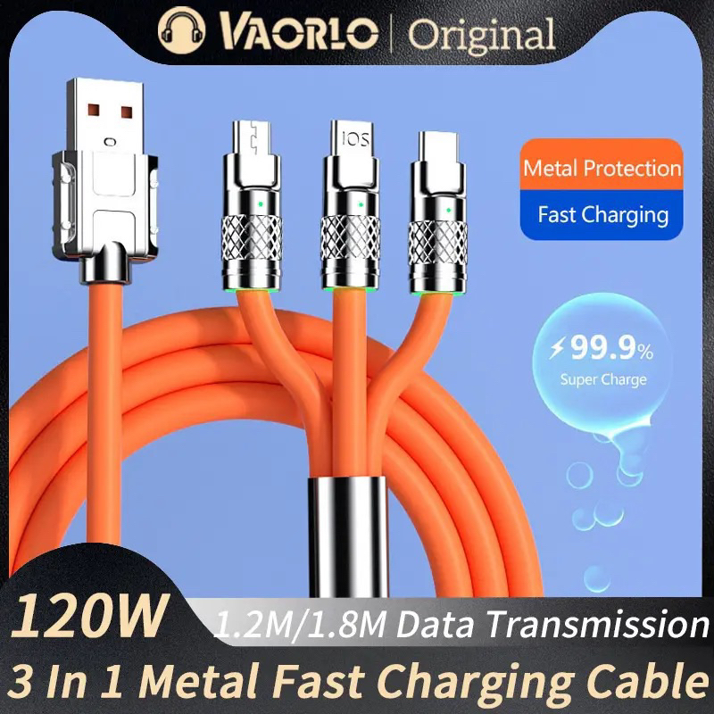 Jual Kabel Data 3 in 1 Super Fast Charging 120W 6A Micro USB / Type C ...