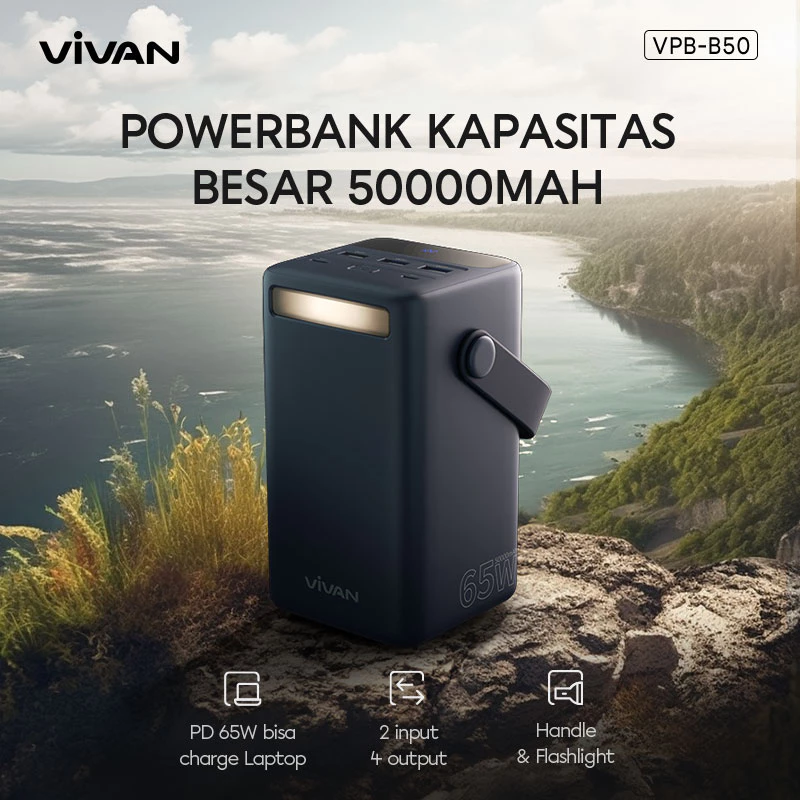 VIVAN Powerbank 50000mAh VPB-B50 4 Port Fast Charging 65W PD Support Notebook Garansi 18 Bulan