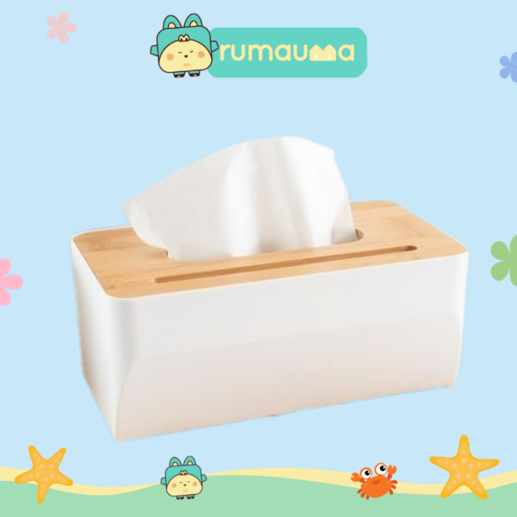 Jual Rumauma Wood Tissue Box With Smartphone Holder Kotak Tissue Kayu Serbaguna Unik Murah 