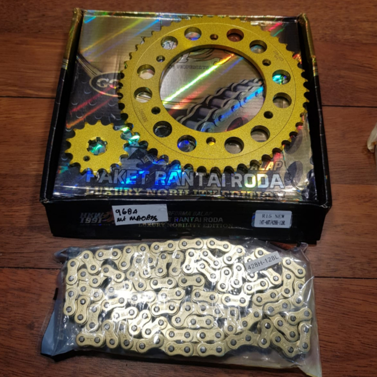 Jual GEAR TARIK SET KOMPLIT R15 V3/ALL NEW R15 LUXURY RANTAI GOLD 428H ...