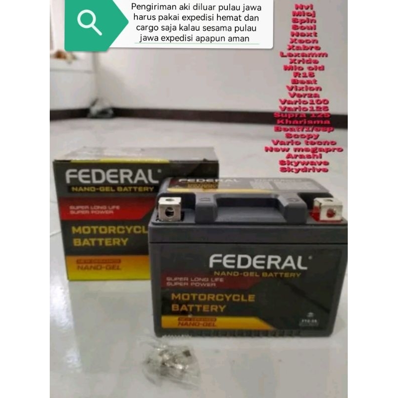 Jual aki full kering gtz5s/aki federal nano gel/accu federal ftz5s/aki