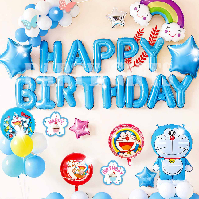 Jual Set Paket Balon Dekorasi Ulang Tahun Happy Birthday Tema Doraemon Shopee Indonesia