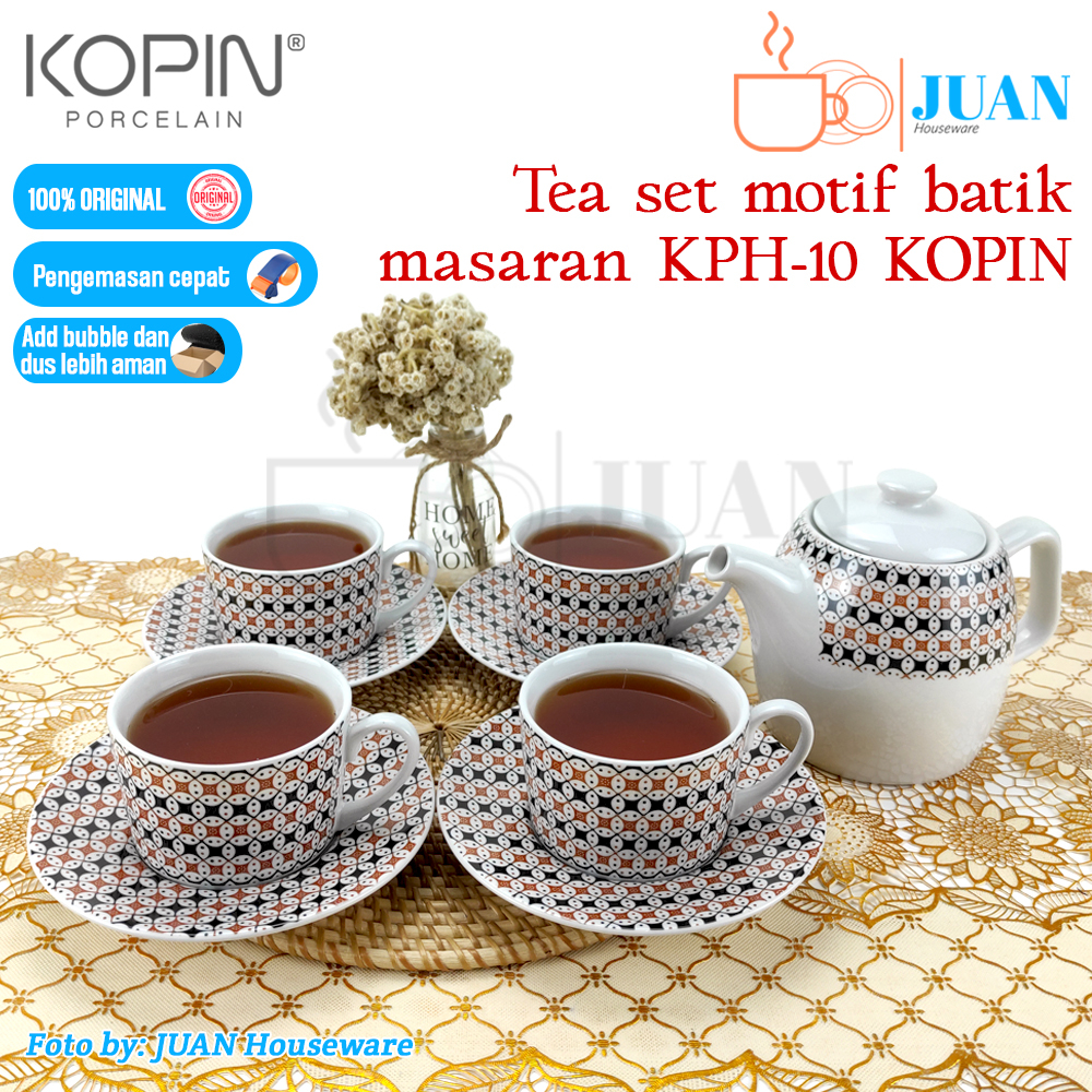 Jual KOPIN Tea set porcelain motif batik masaran + teko / perangkat ...