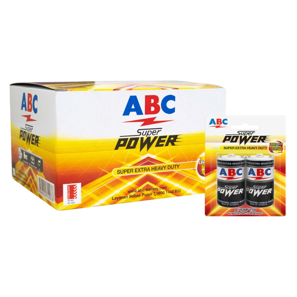 Jual ABC Carbon Zinc R20 SPW 2 Baterai (D Size) 1 Box Isi 12 Hanger ...