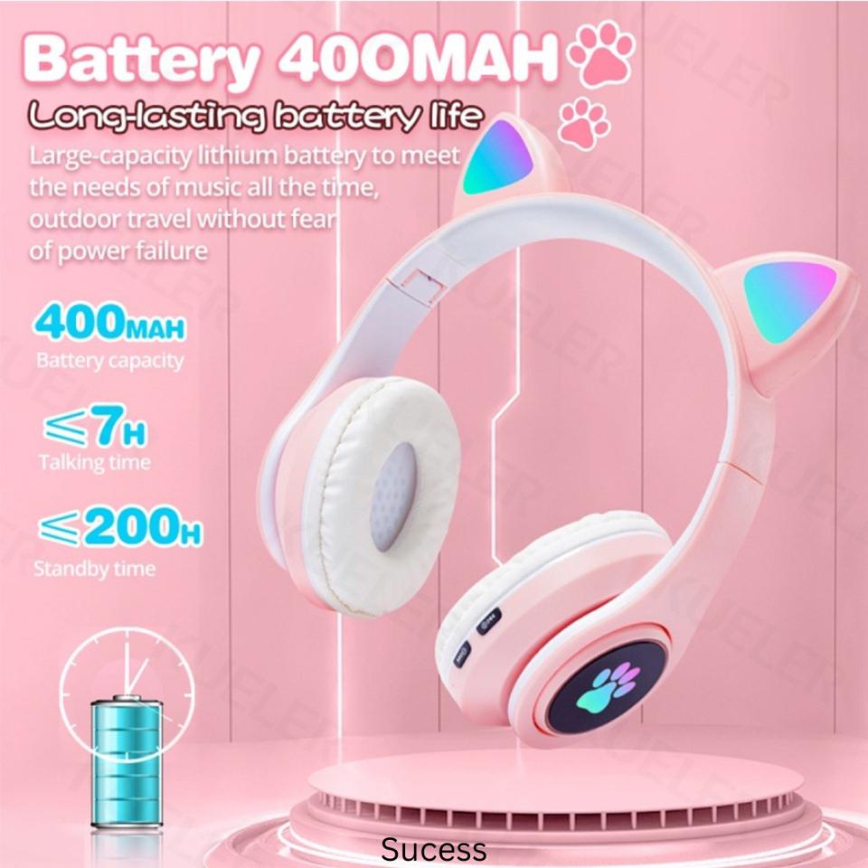 Jual Led Color Light Cute Cat Ear Headphone With Mic B39m Foldable Wireless Headphones Bluetooth 8801