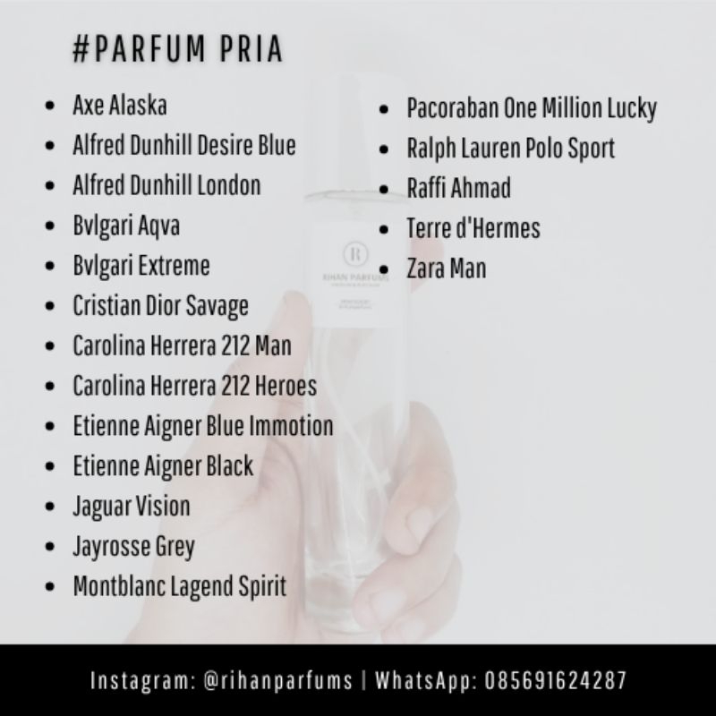 Jual Rihan Parfums Refill Inspired Pria Best Seller Tahan Lama 24 Jam ...