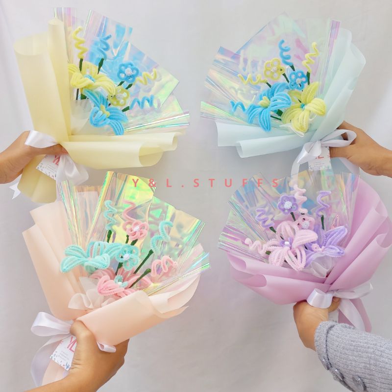 Jual Dreams Bouquet Buket Pipe Cleaner Hologram Bouquet Bulu Mercy