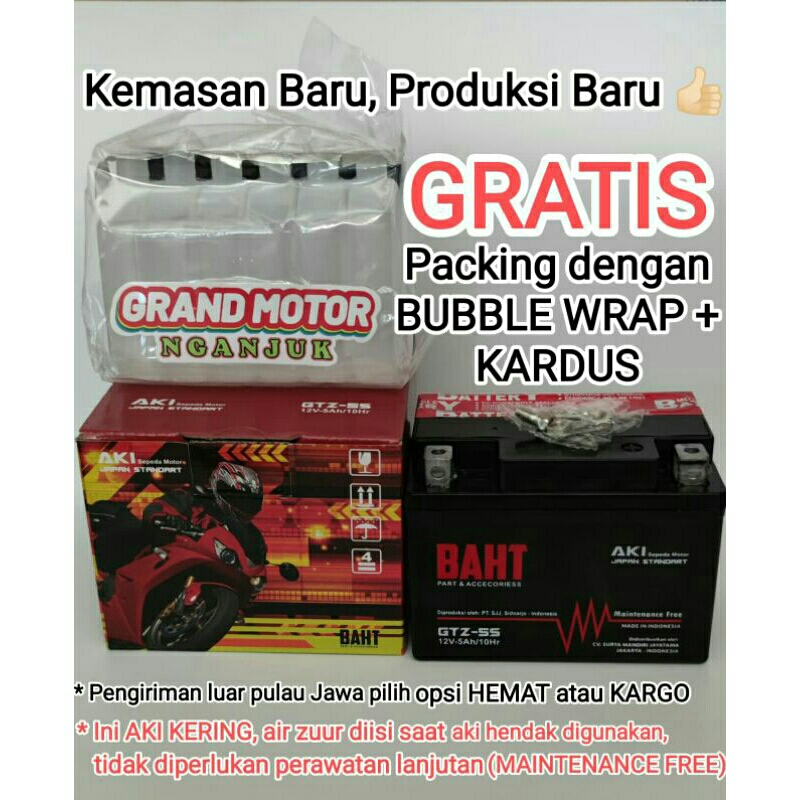 Jual Aki Kering Motor Paling Murah Accu BAHT GTZ5S 5Ah Karisma Supra