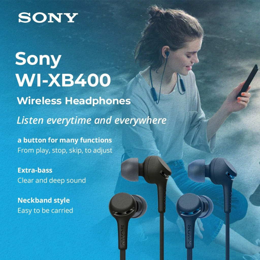 Jual Earphone Sony WI-XB400 Wireless In-ear Battery up to 15h With ...