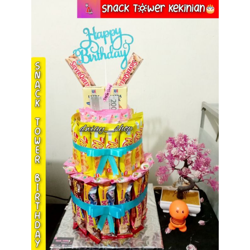 Jual SNACK TOWER BIRTHDAY 2 TINGKAT / KUE ULTAH KEKINIAN (FREE TOPPER ...