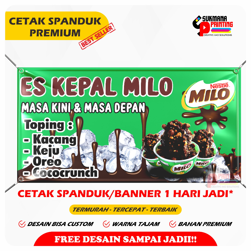 Jual Cetak Spanduk Banner Es Kepal Milo Jualan Terlaris Es Kepal Milo