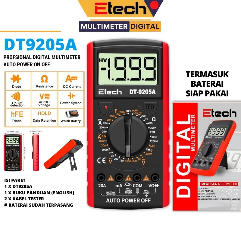 Jual DT9205A Multimeter Digital Professional Voltage Tester AC DC 1000V