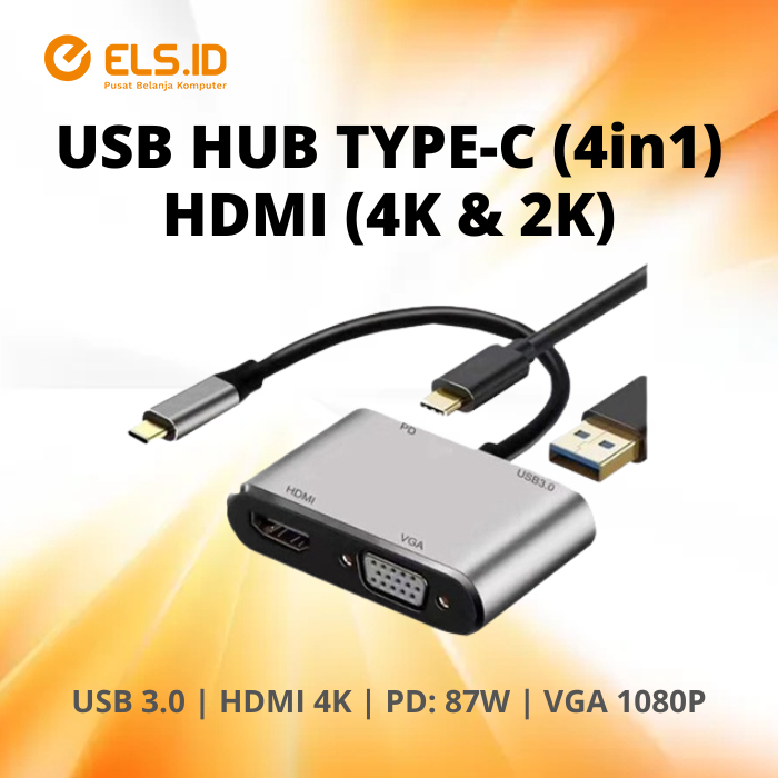 4 En 1 Type C Vers HDMI 4K + Gigabit Ethernet RJ45 1000 Mbps + USB3.0 HUB -  KOTECH