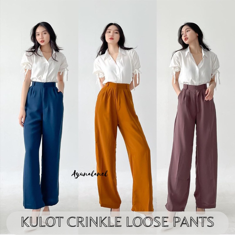 Jual Celana Kulot Loose Pants Bahan Crinkle Model Loose Kulot Celana