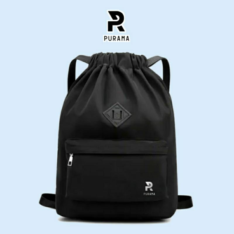 Jual Purama Tas Serut Pria String Bag Polos Hitam Logo Shopee