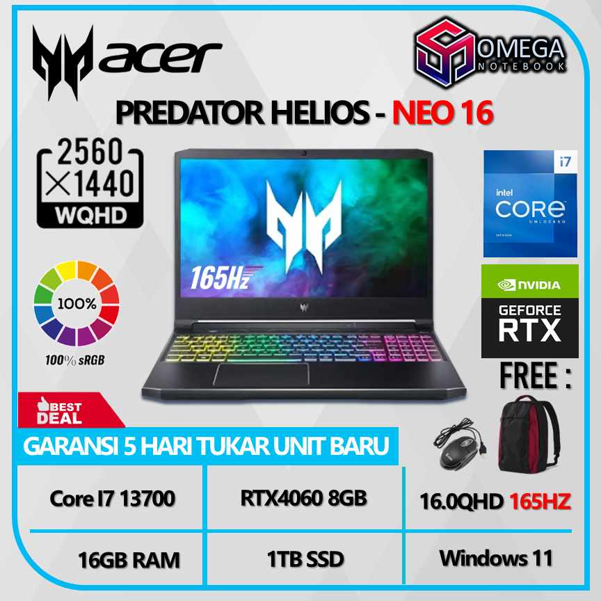 Jual ACER PREDATOR HELIOS NEO 16 PHN16 71 I7 13700HX 32GB 1TBSSD ...