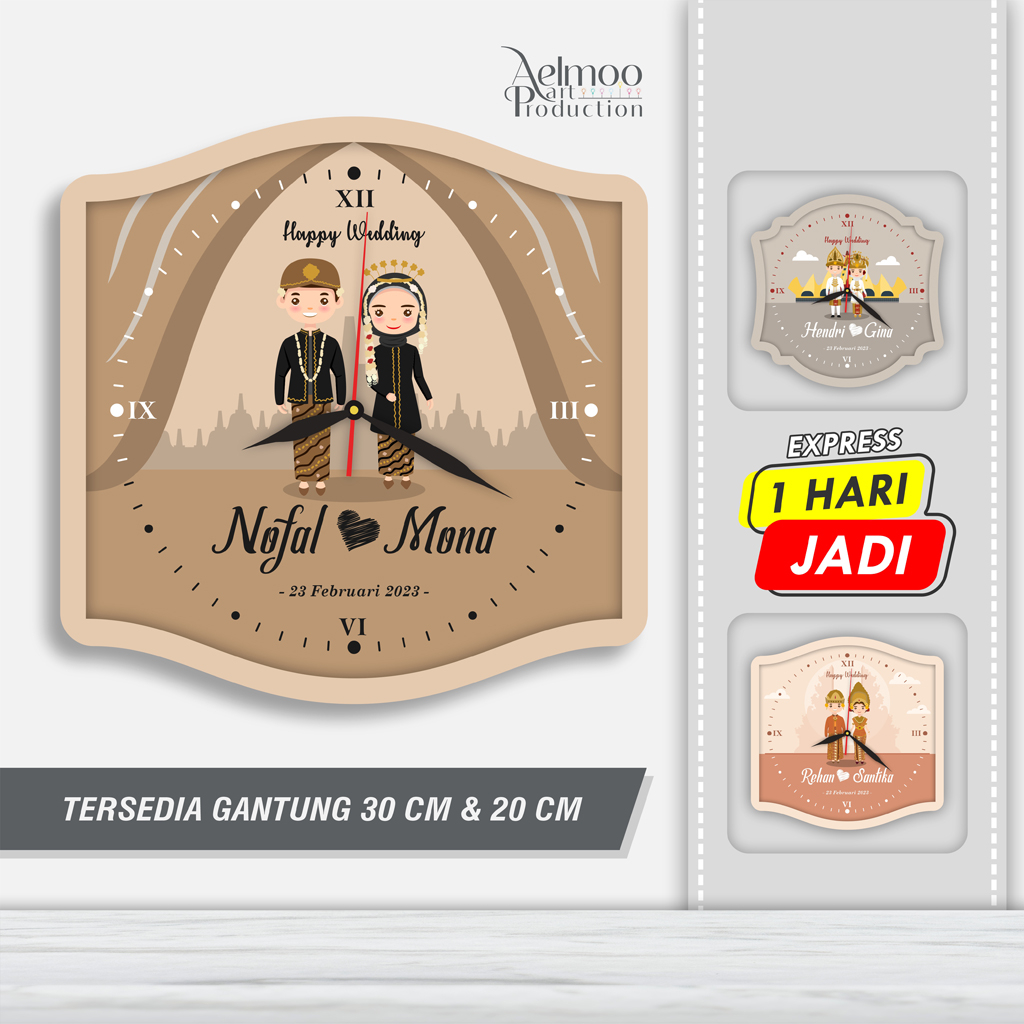 Jam Dinding Custom Nikah Indonesia Couple Lucu Wall Clock Unik Wedding Kartun Nasional Kado Kawinan