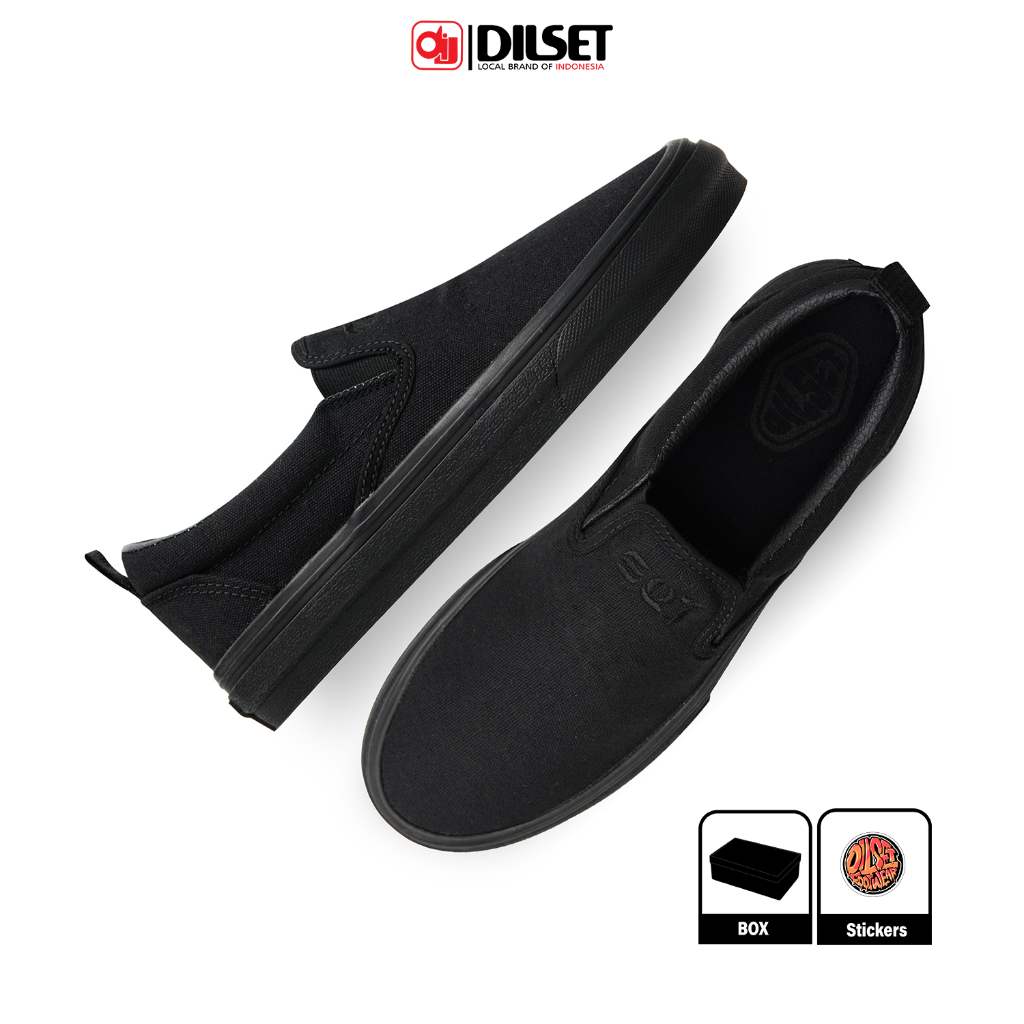 Jual Sepatu Dilset Slip On Vinretro Full Black Shopee Indonesia 2627