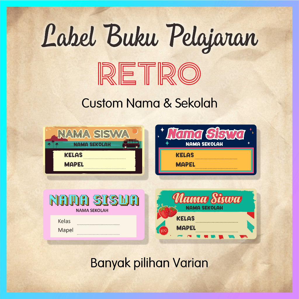 Jual Sticker Label Buku Pelajaran Sekolah Retro Sticker Custom Retro