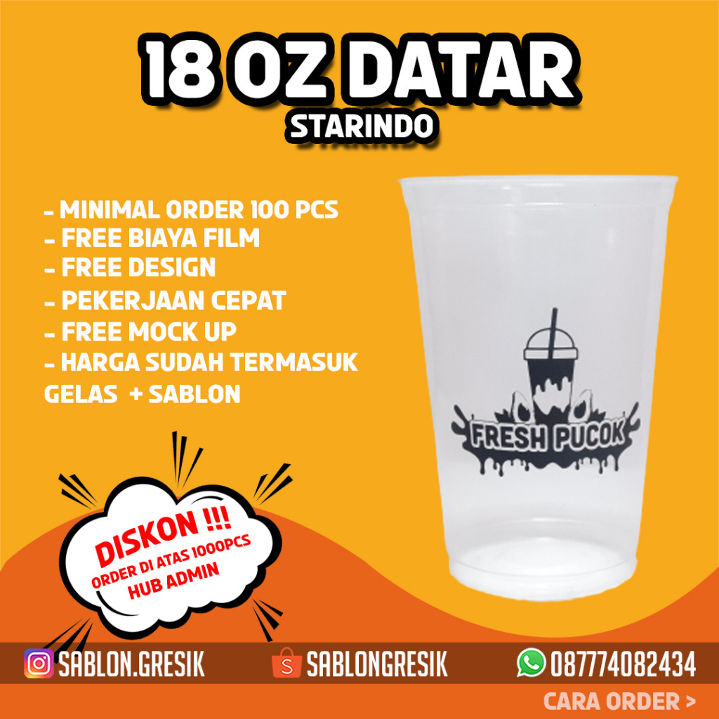 Jual Sablon Gelas Plastikcup 18 Oz Minimal Order Hanya 100pcs Merek Starindo Murah Bagus Tebal 8817