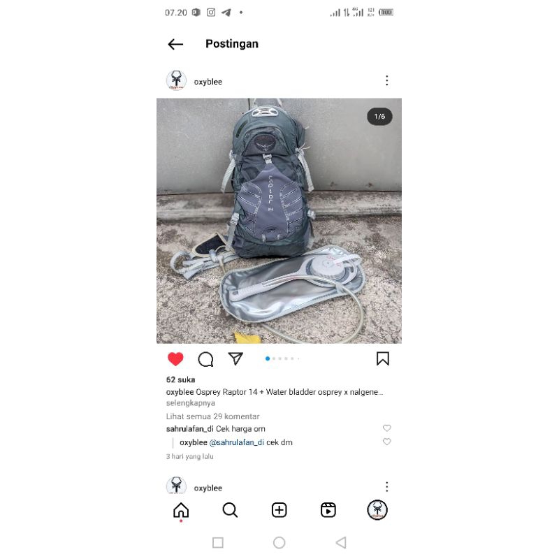 Jual osprey raptor 14 + water bladder osprey x nalgene Shopee Indonesia