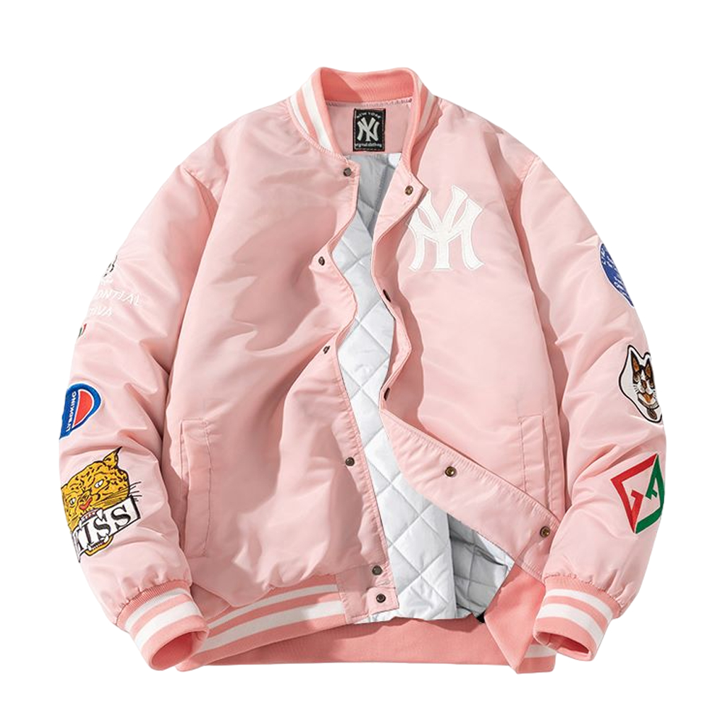 Jual JUMPSHOT Jaket Baseball Varsity Pria Wanita Warna Pink Premium Original Full Bordir Keren